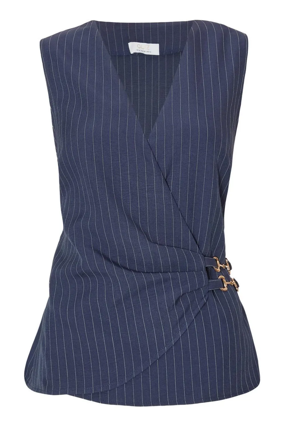 Navy Pinstripe Wrap Waistcoat