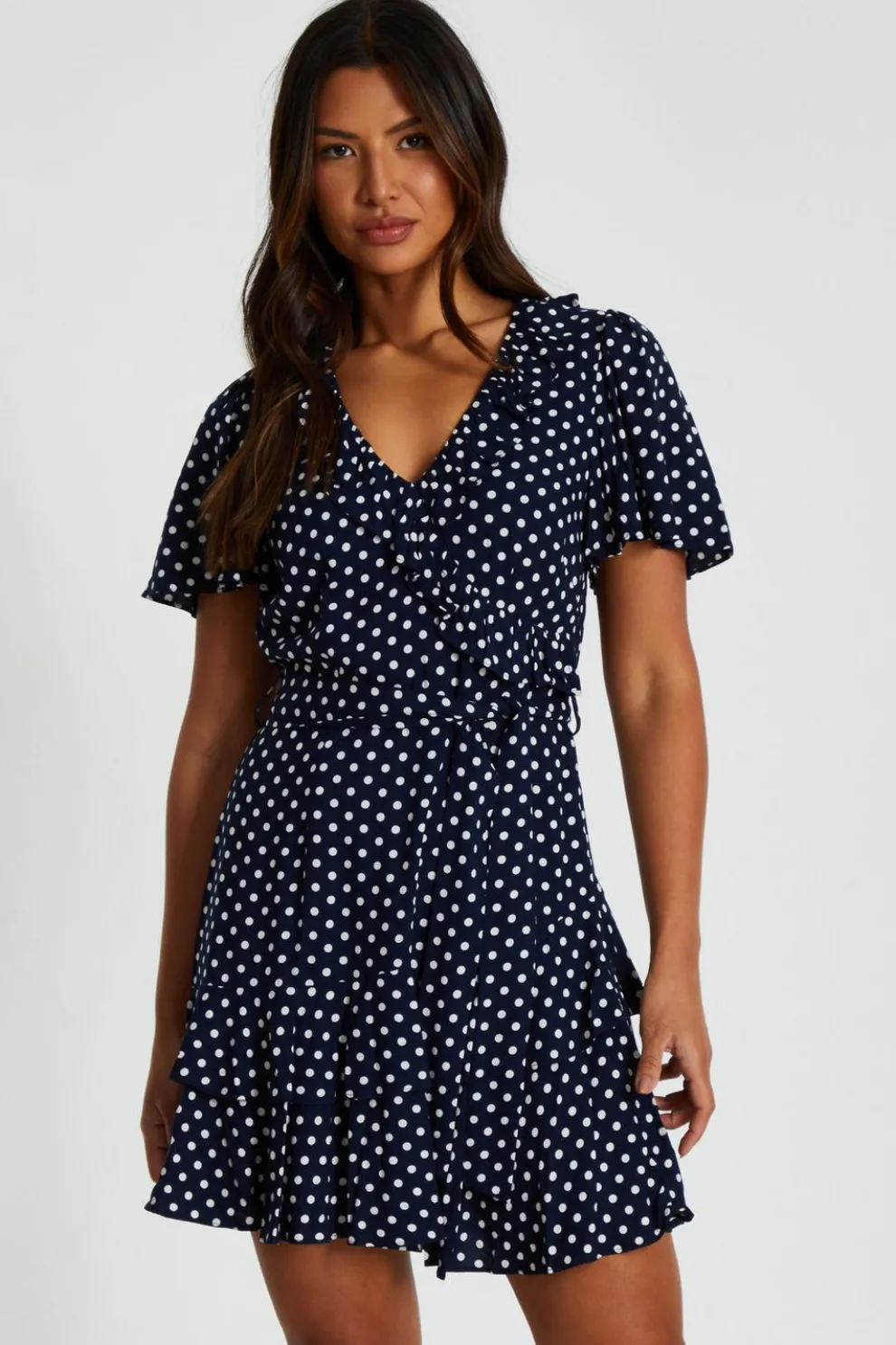 Navy Polka Dot Print Skater Dress