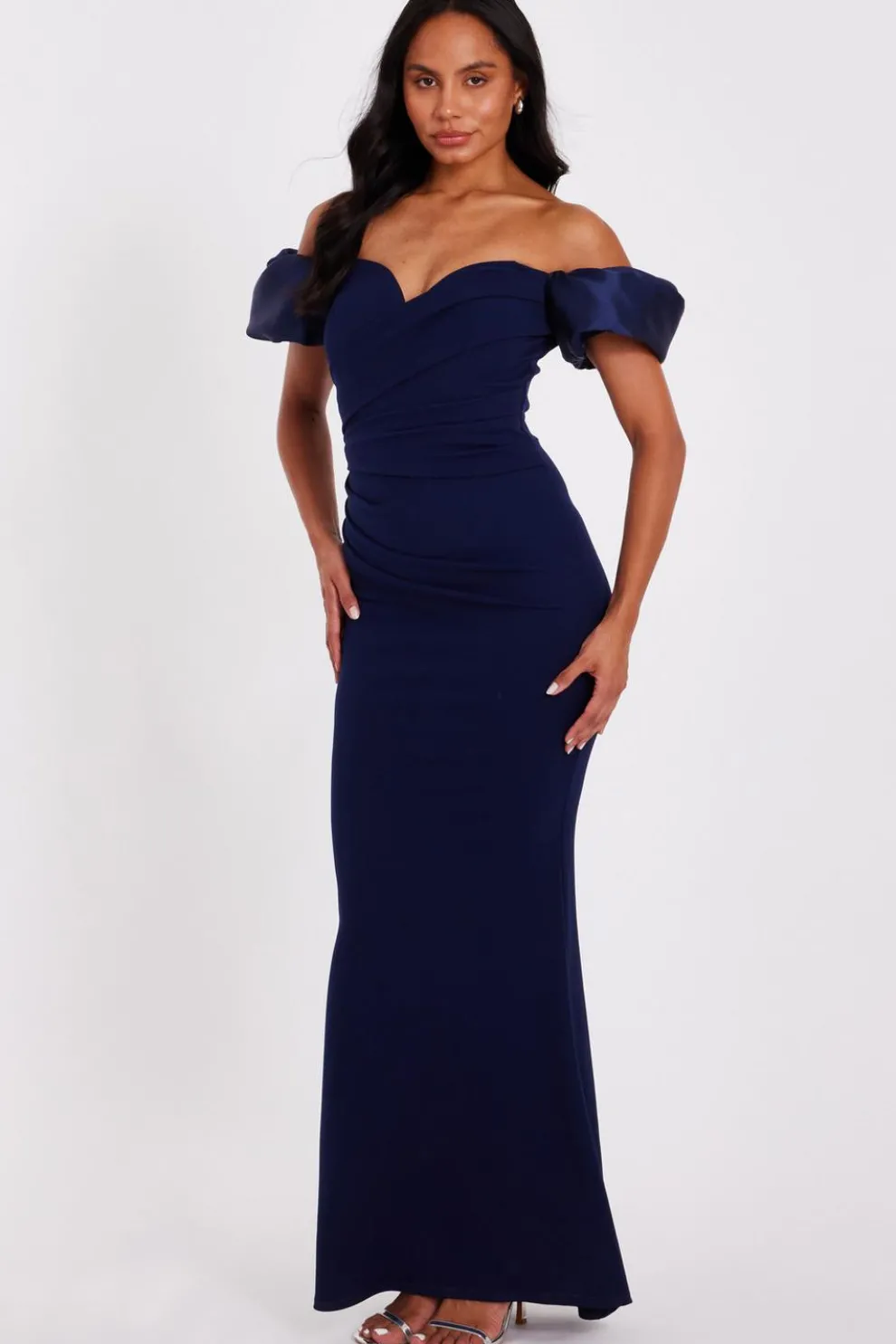 Navy Puff Sleeve Maxi Dress