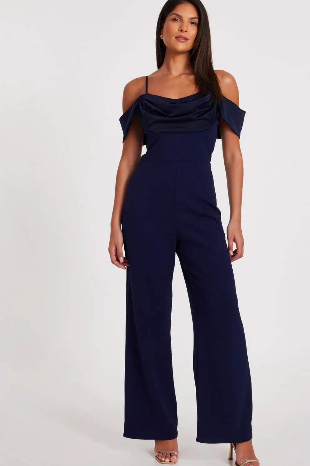 Navy Satin Cold Shoulder Jumpsuit