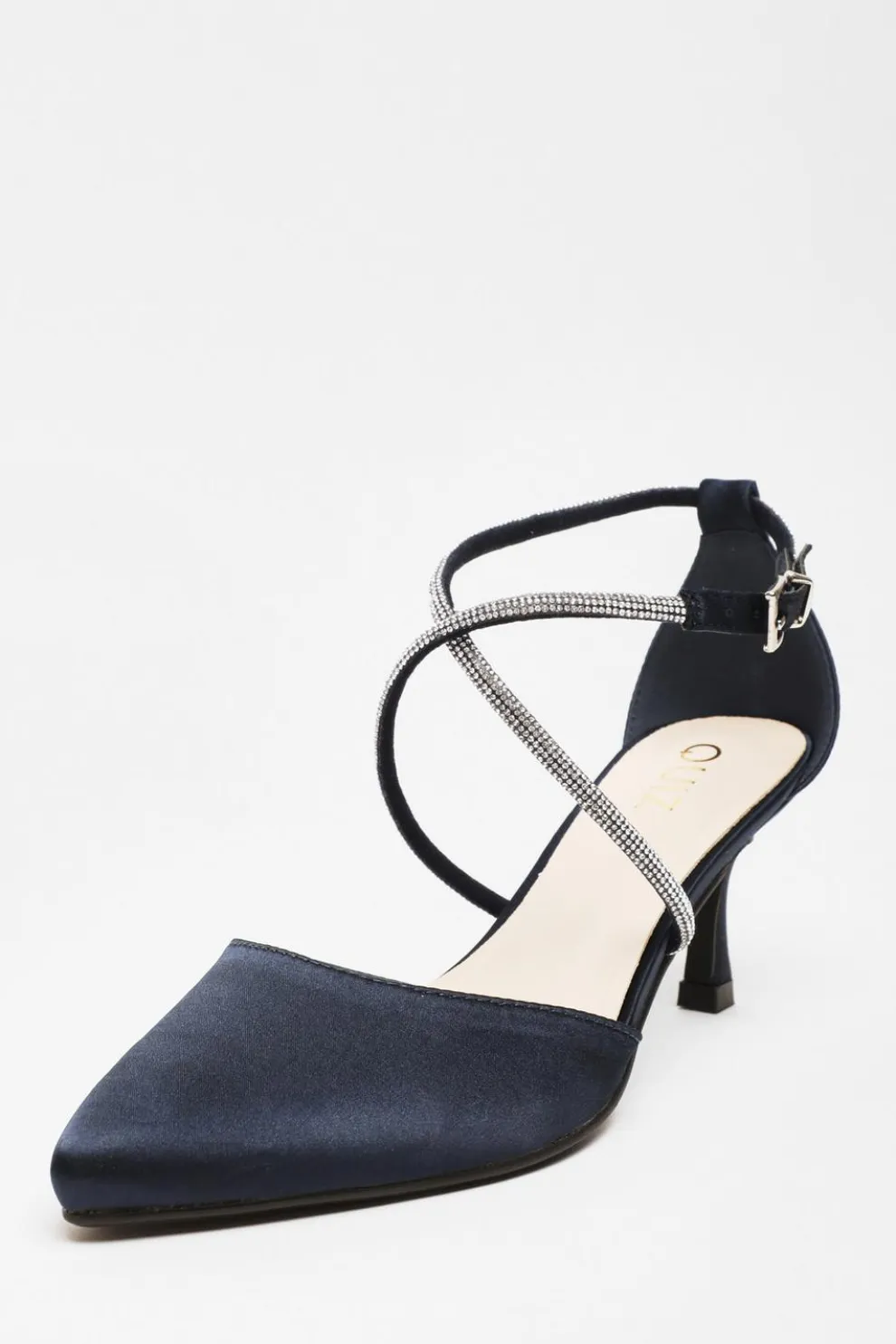 Navy Satin Cross Strap Court Heels