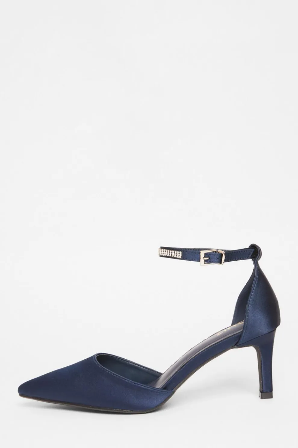 Navy Satin Diamante Strap Court Heels