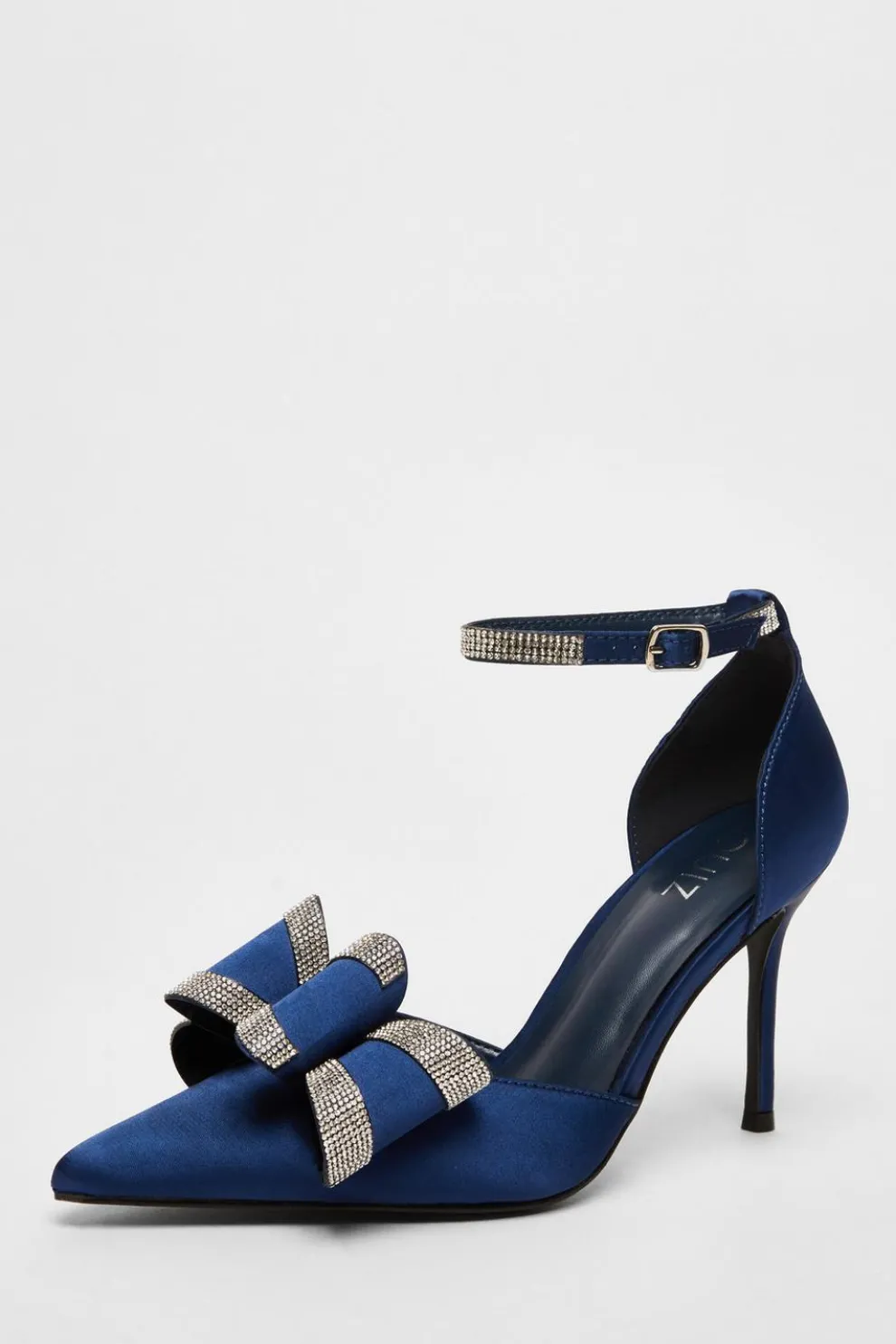 Navy Satin Diamante Bow Court Heels