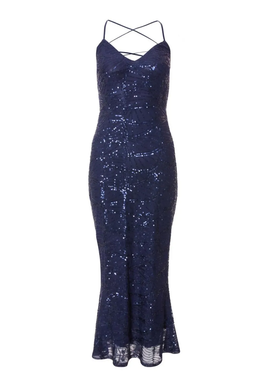 Navy Sequin Fishtail Maxi Dress