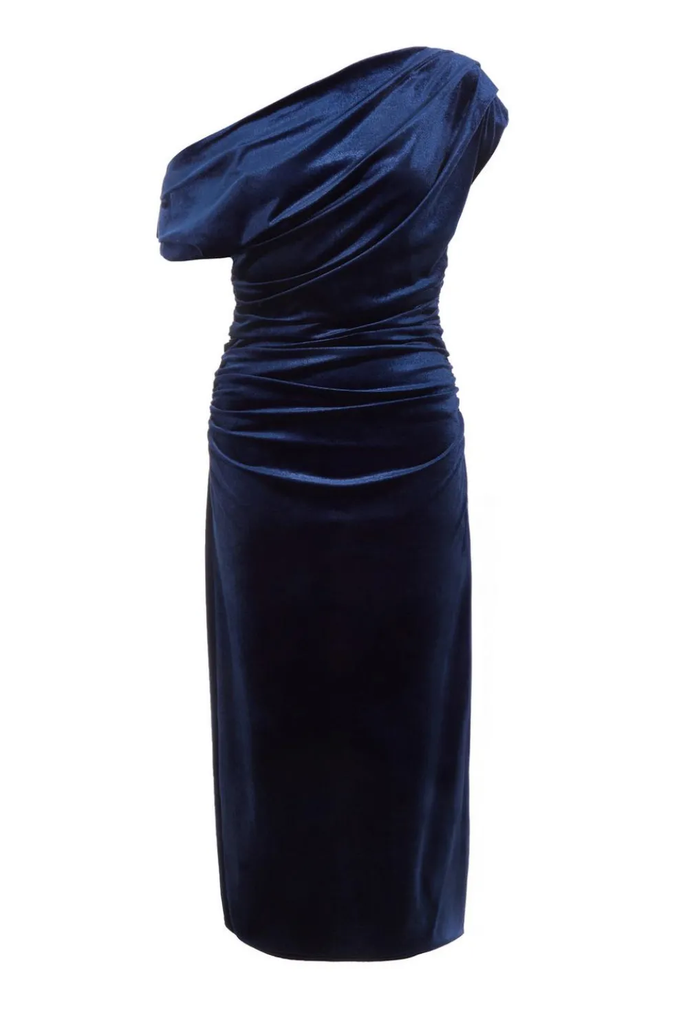 Navy Velvet One Shoulder Midaxi Dress