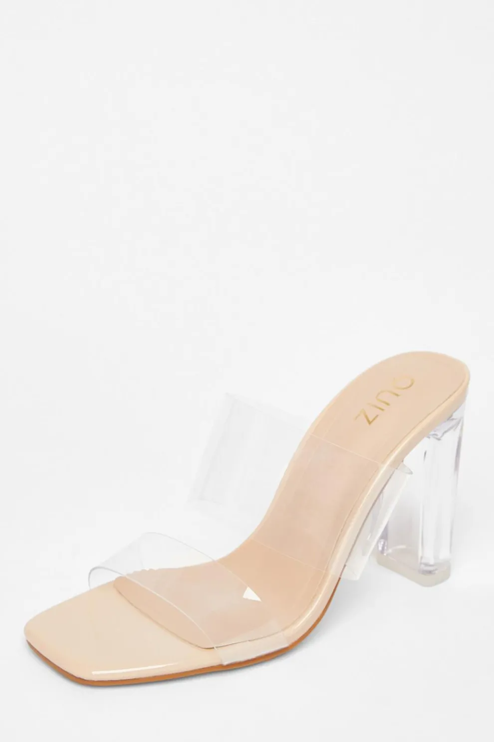 Nude Clear Strap Mule Heels