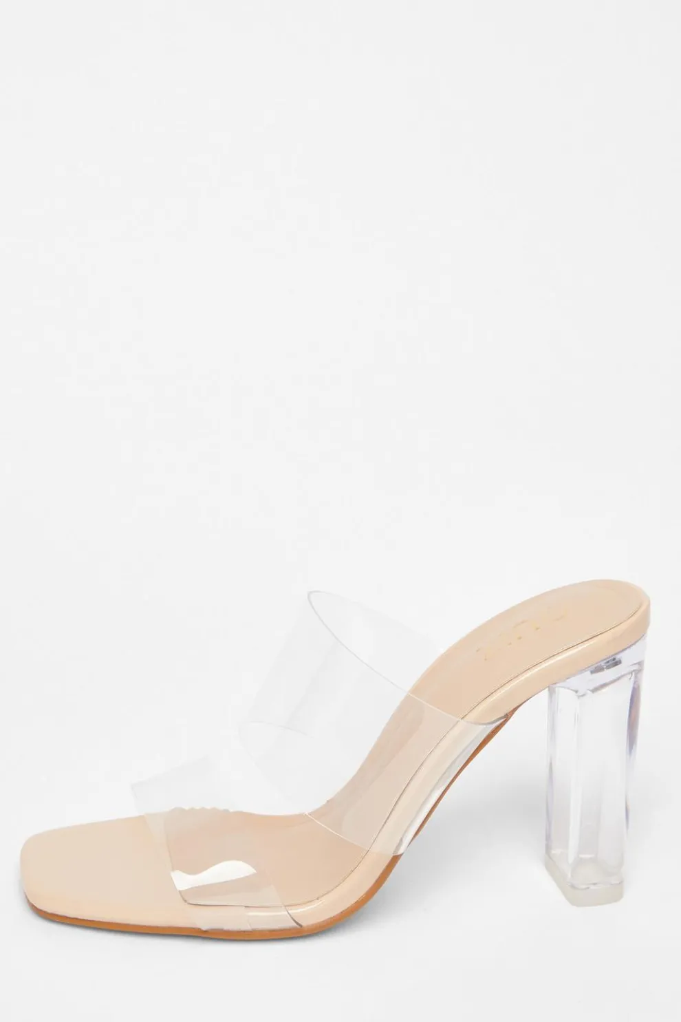 Nude Clear Strap Mule Heels