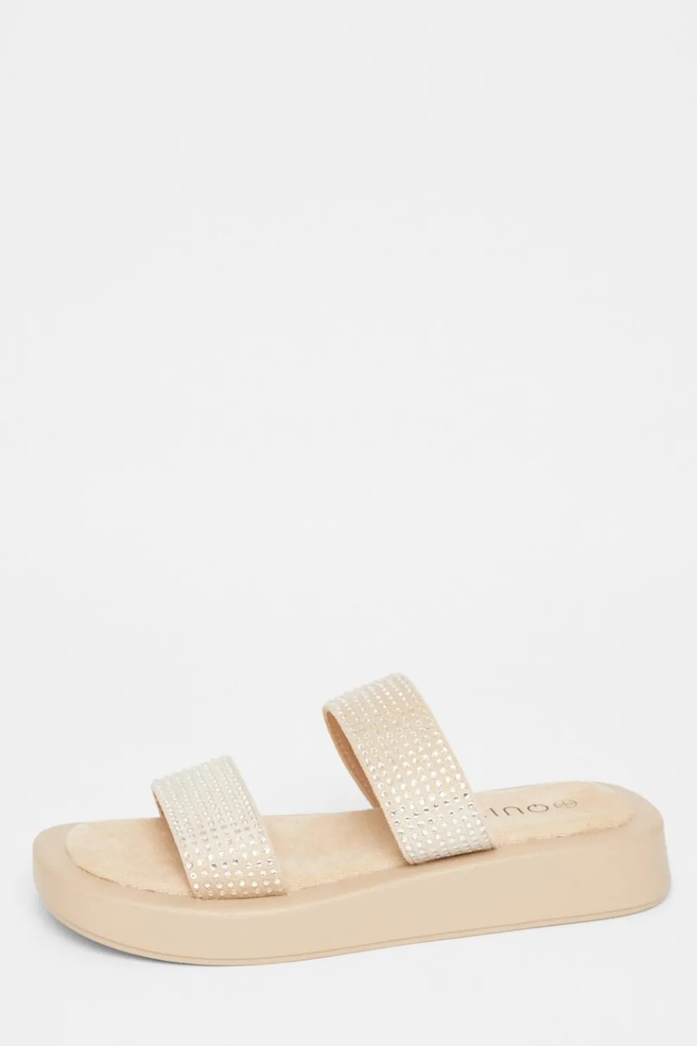 Nude Diamante Flatform Sandals