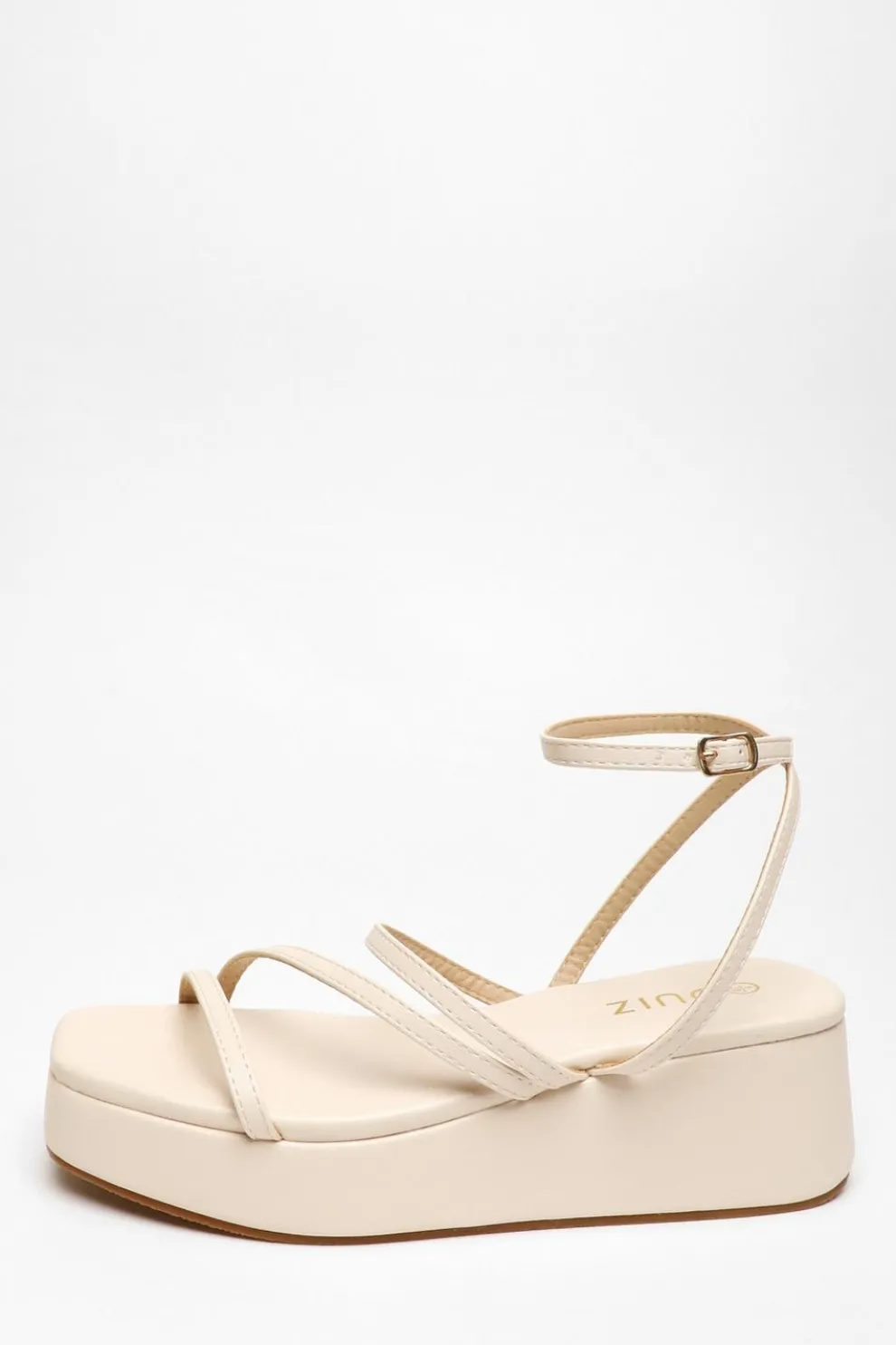 Nude Faux Leather Strappy Flatform Sandals