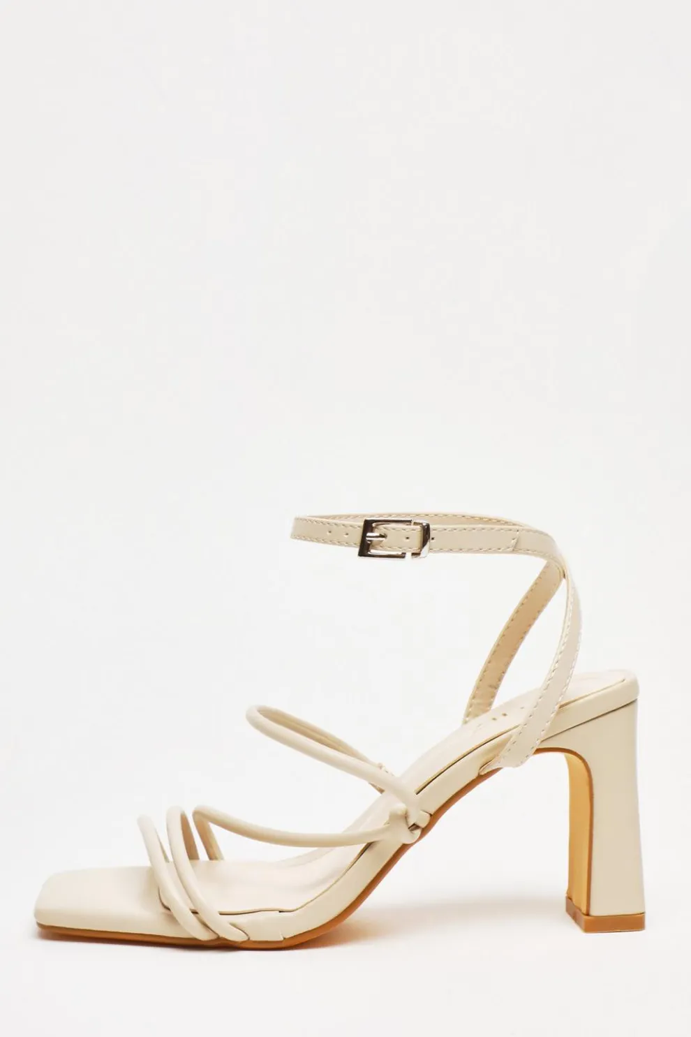 Nude Faux Leather Block Heeled Sandals
