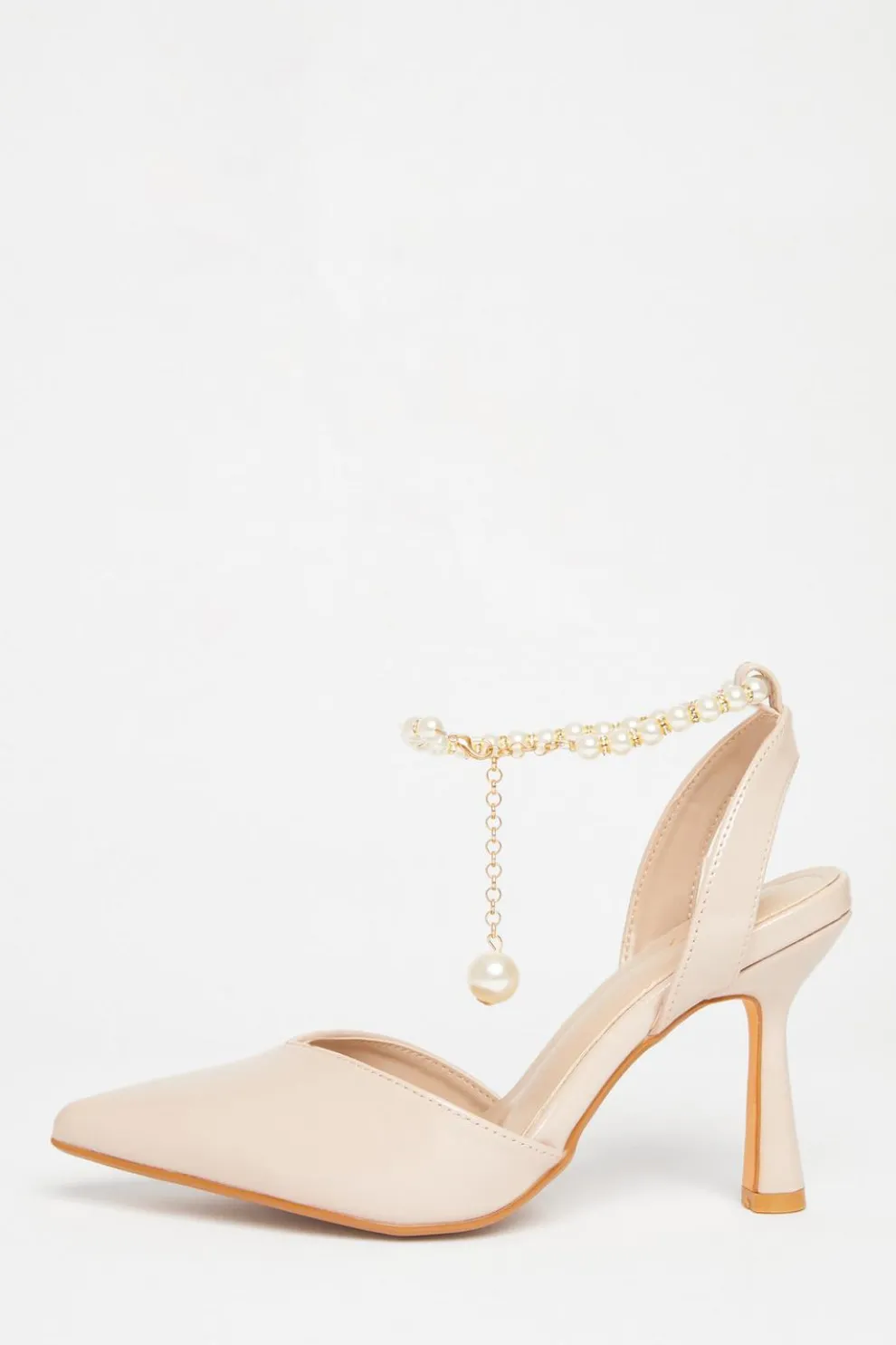 Nude Pearl Strap Court Heels