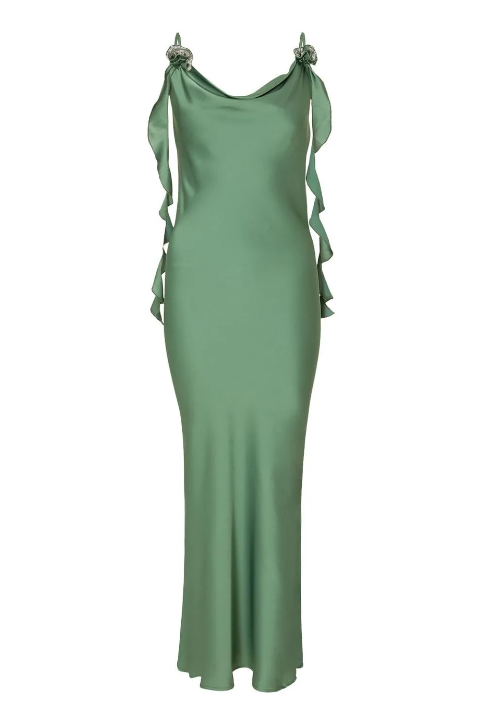 Olive Satin Corsage Midaxi Dress