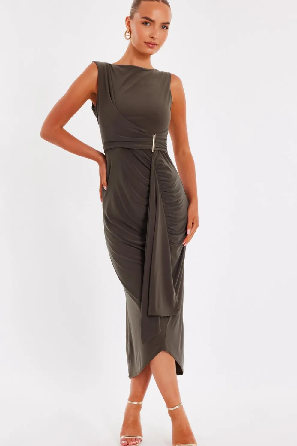 Olive Wrap Midaxi Dress