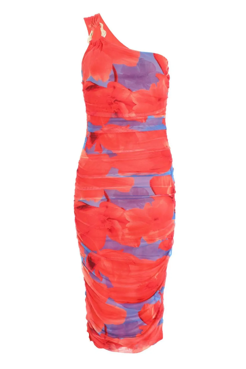 Orange Floral Mesh Bodycon Midi Dress