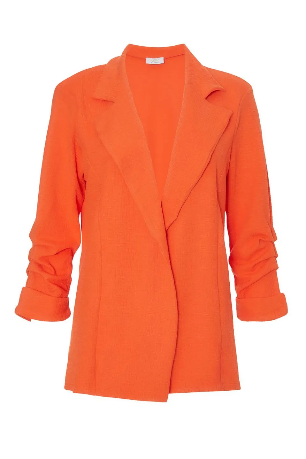 Orange Textured Ruched Sleeve Blazer