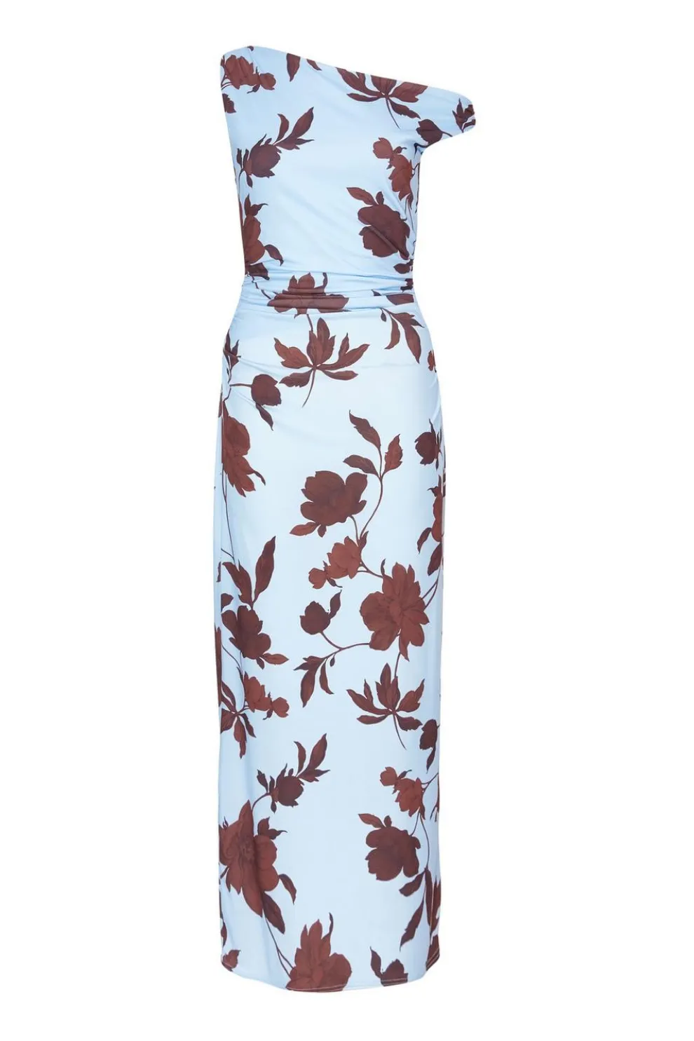 Pale Blue Floral Asymmetric Midaxi Dress