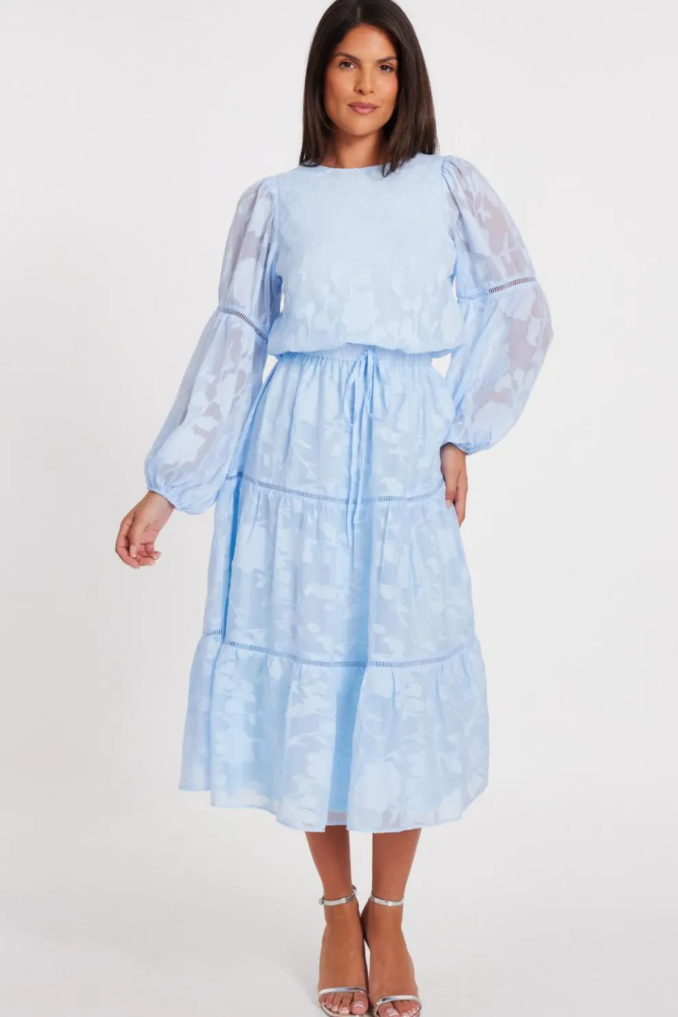 Pale Blue Jacquard Midi Dress