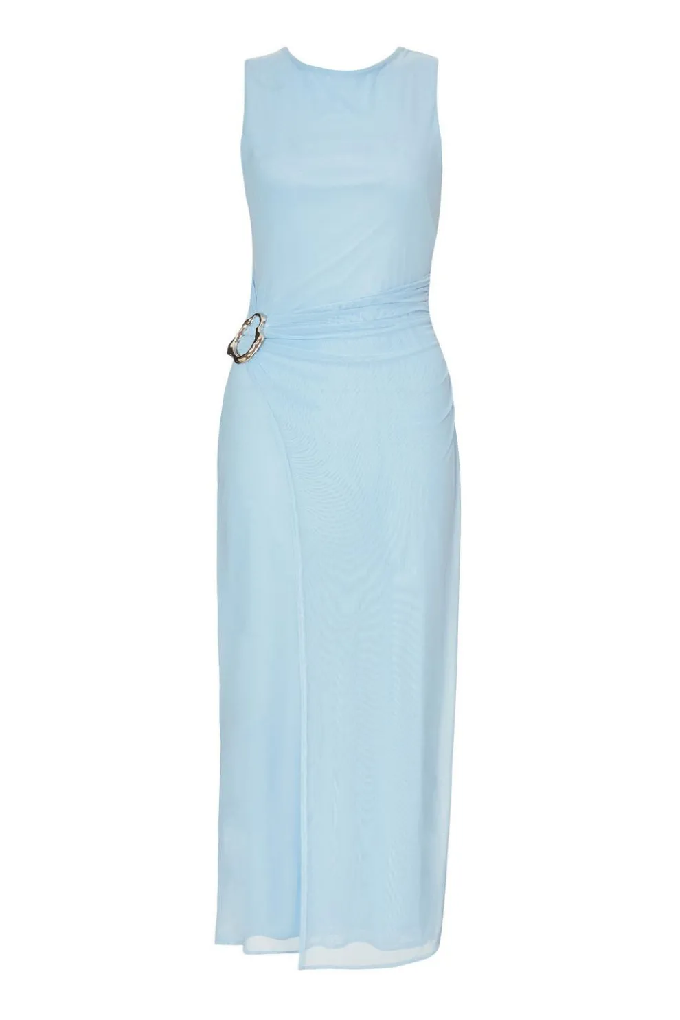 Pale Blue Mesh Buckle Midaxi Dress