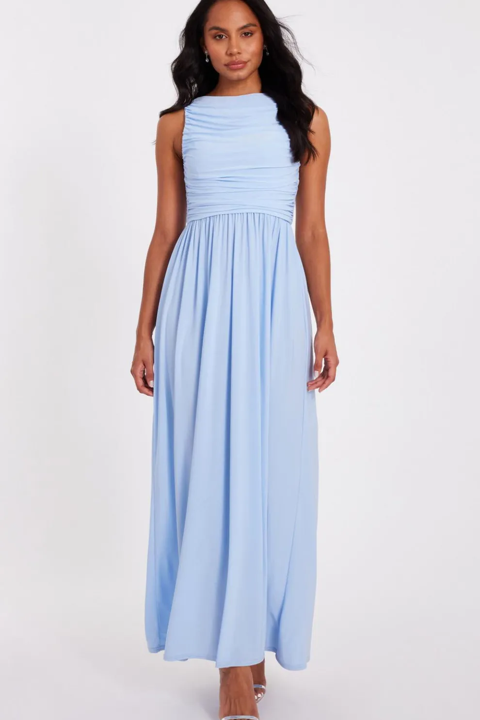Pale Blue Ruched Midaxi Dress