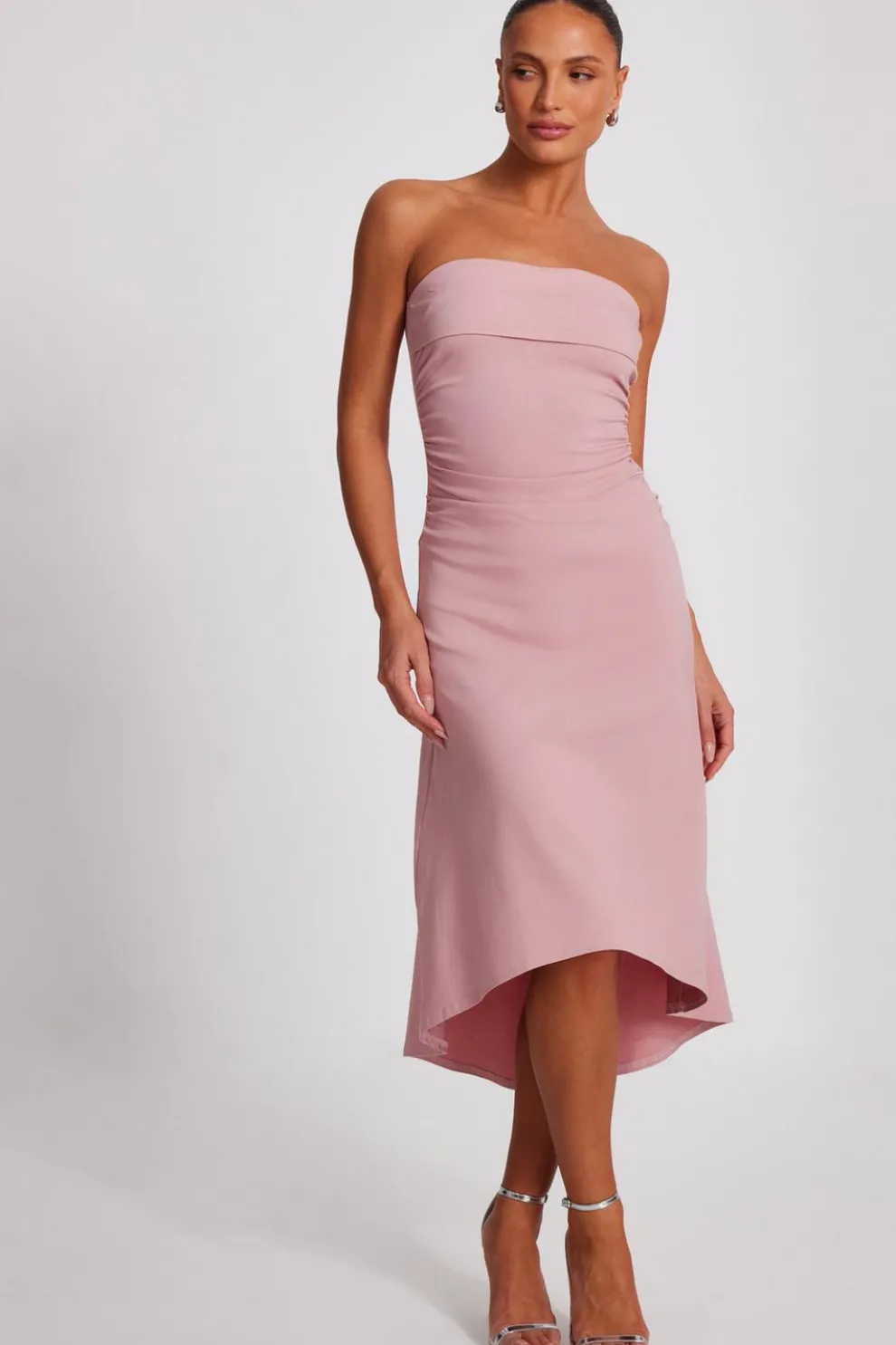 Pale Pink Bandeau Midi Dress