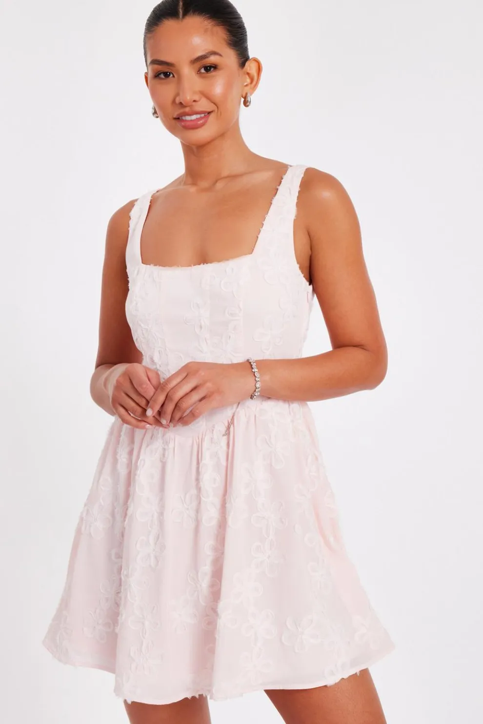 Pale Pink Chiffon Flower Skater Dress