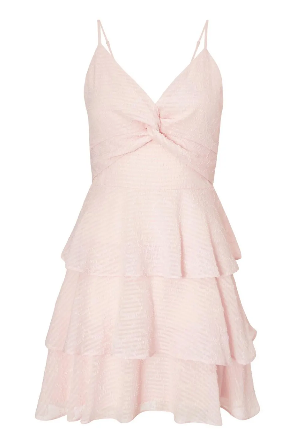 Pale Pink Chiffon Tiered Mini Dress