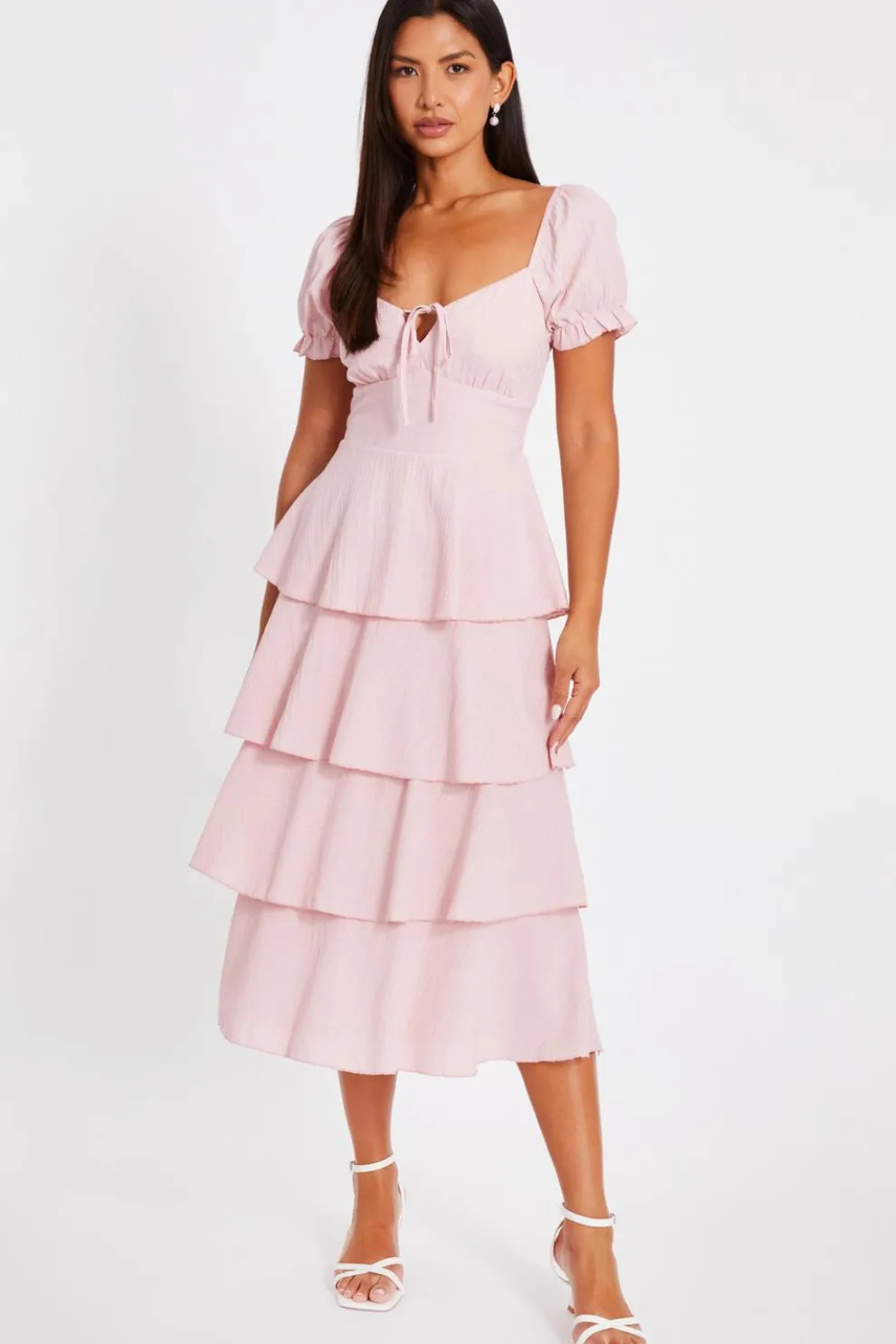 Pale Pink Tiered Midi Dress