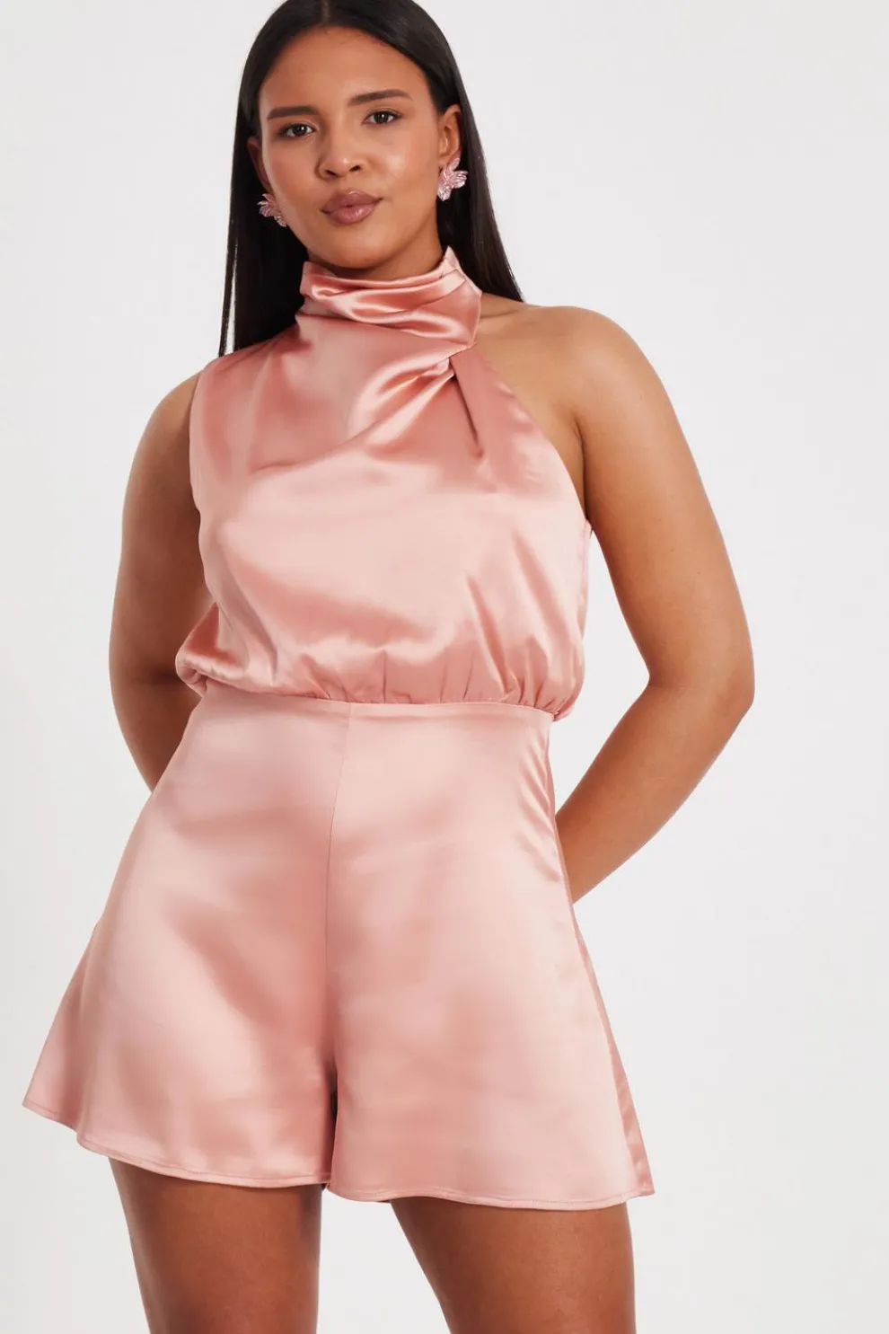 Peach Satin Asymmetric Playsuit