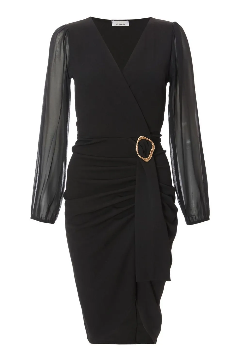 Petite Black Buckle Midi Dress