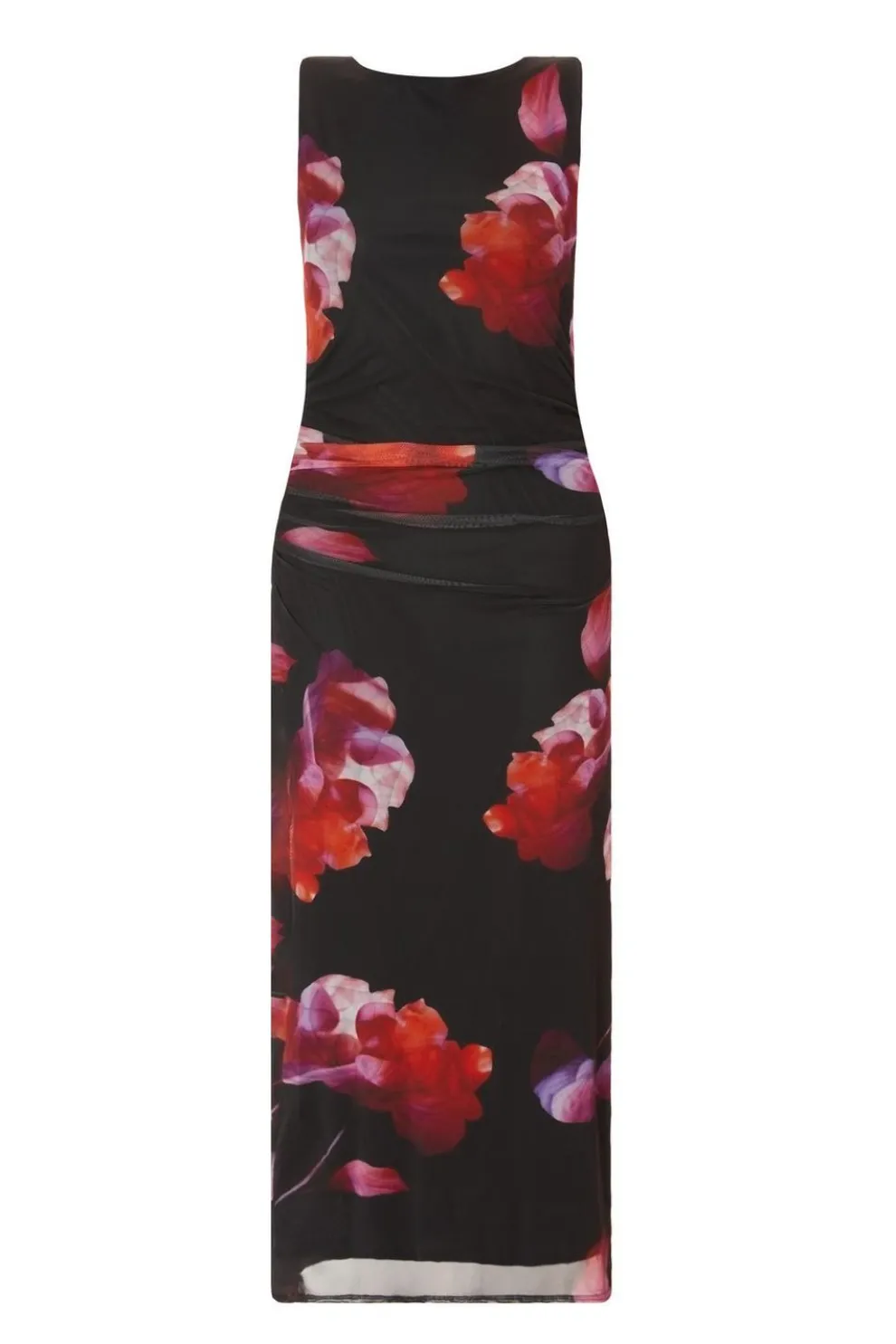 Petite Black Mesh Floral Midaxi Dress