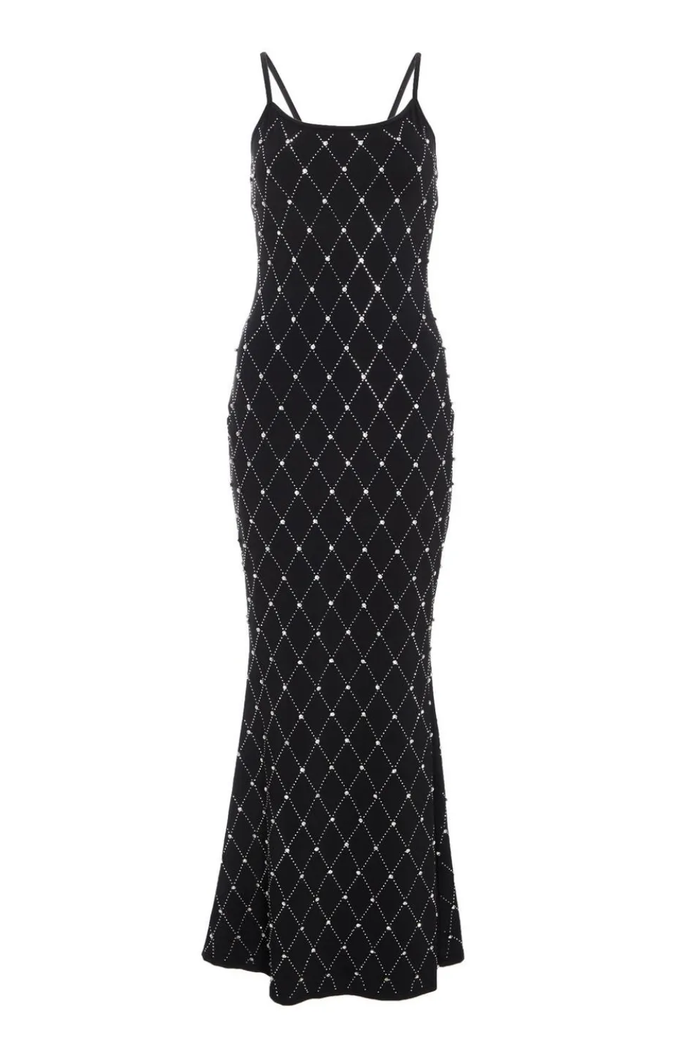 Petite Black Rhinestone Square Neck Maxi Dress
