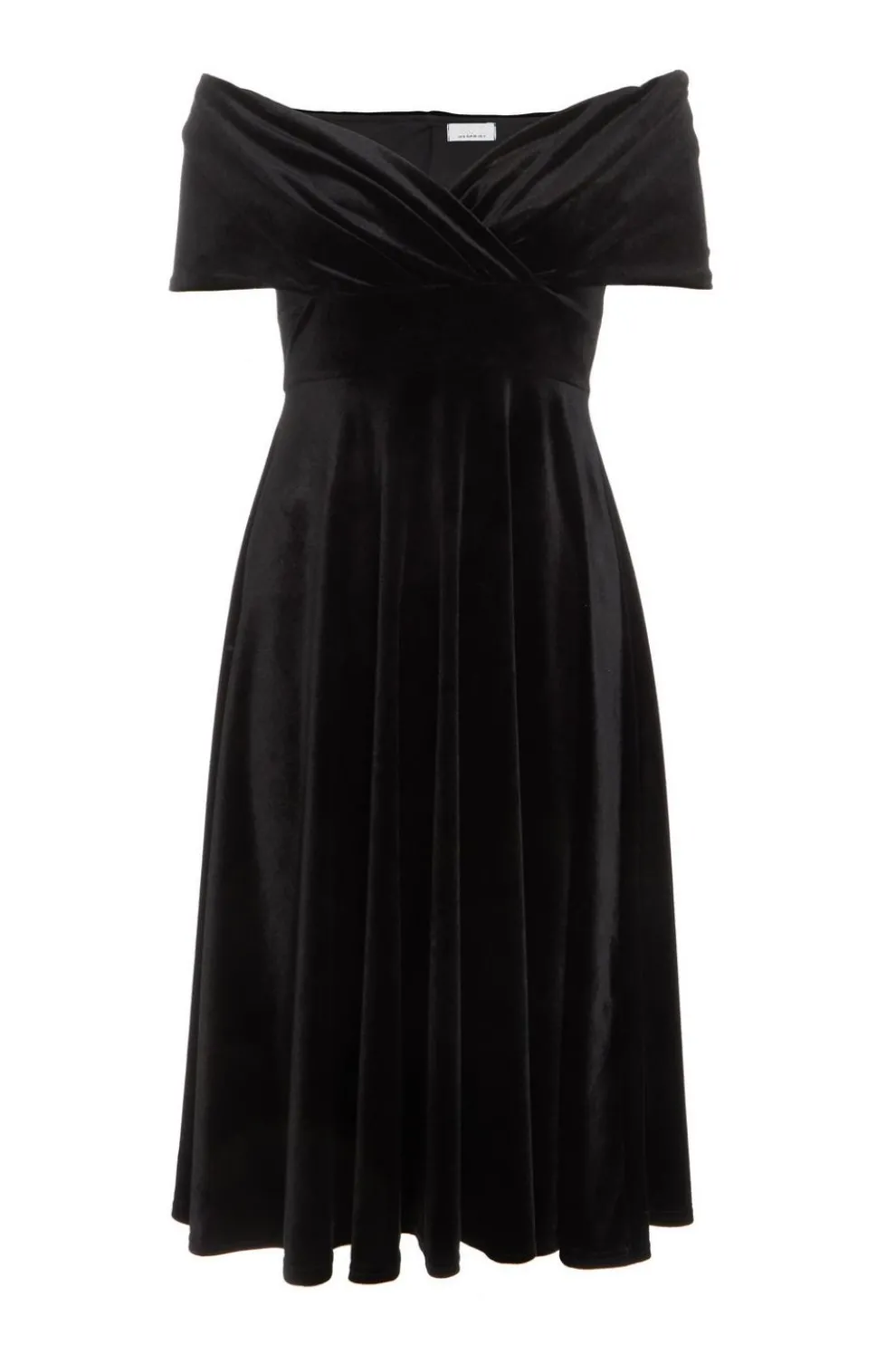 Petite Black Velvet Bardot Midi Dress