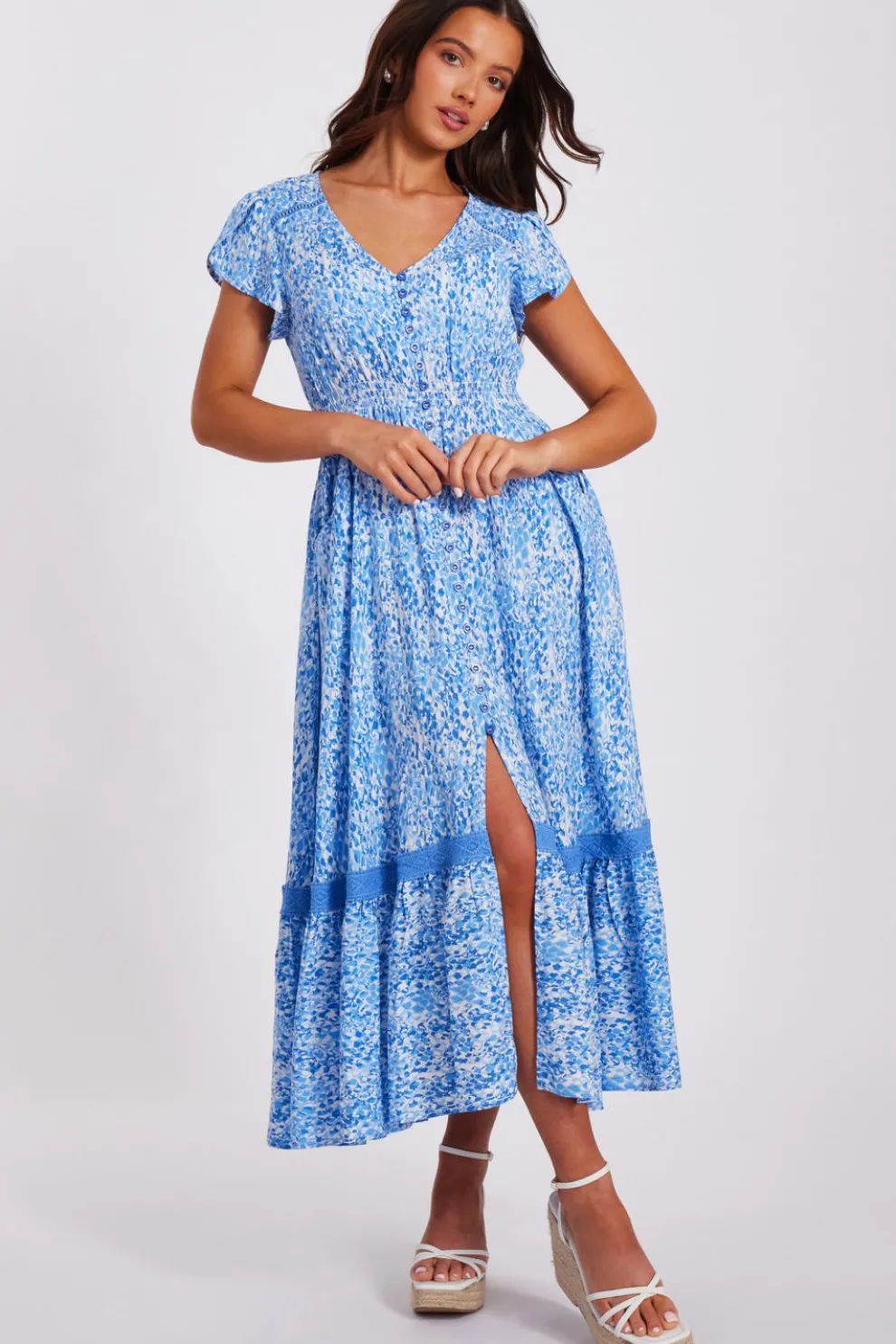 Petite Blue Animal Print Midaxi Dress