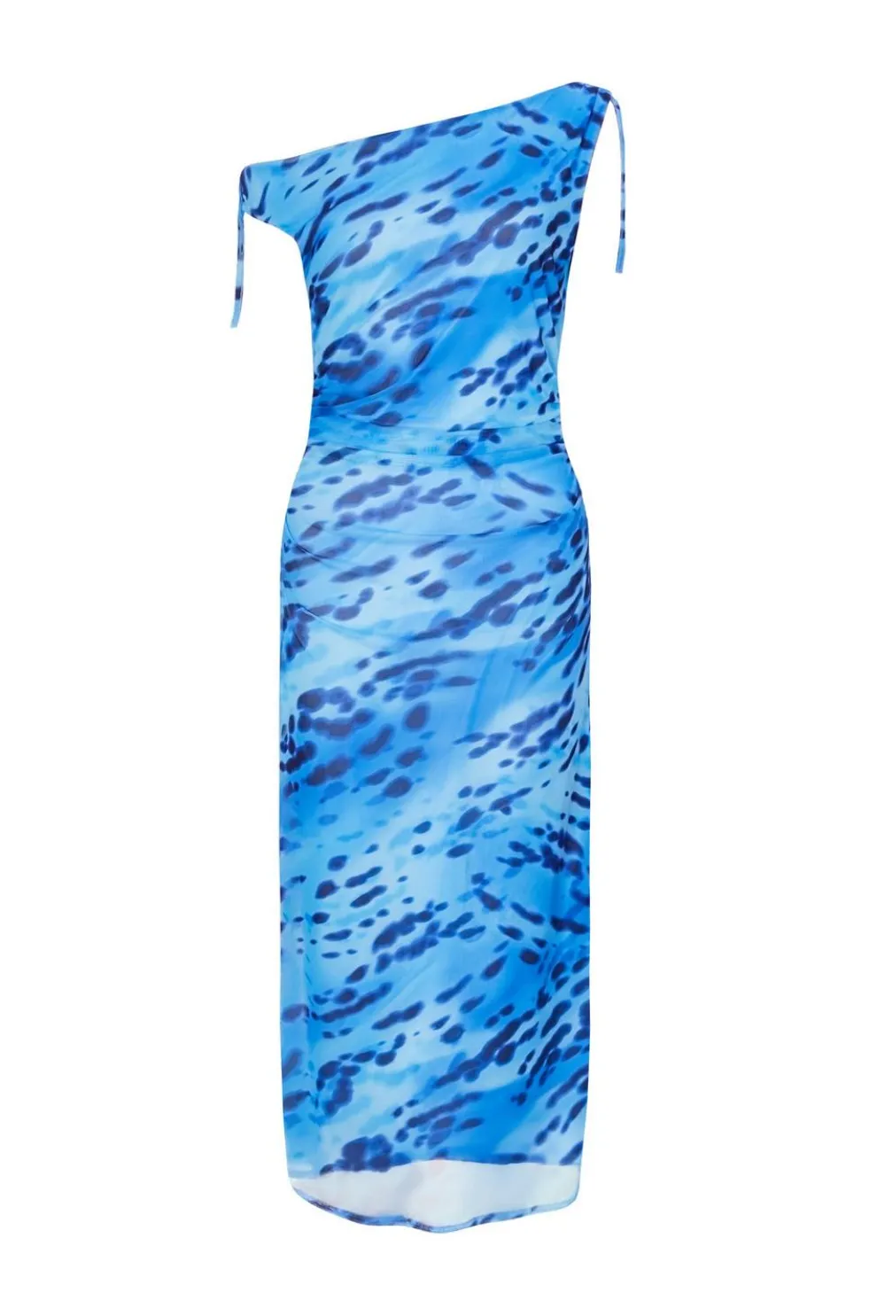 Petite Blue Mesh Animal Print Midi Dress