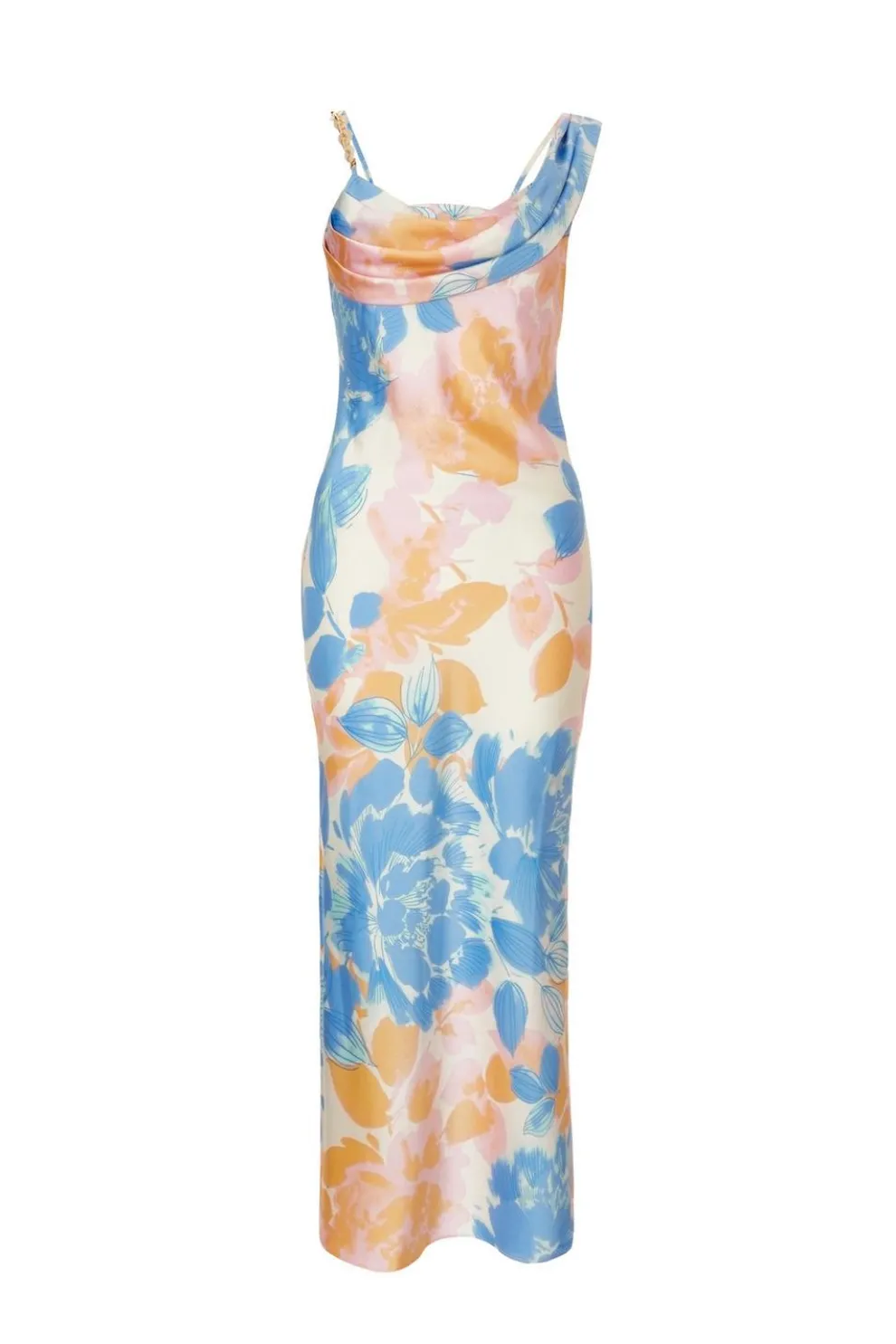 Petite Blue Satin Floral Midaxi Dress