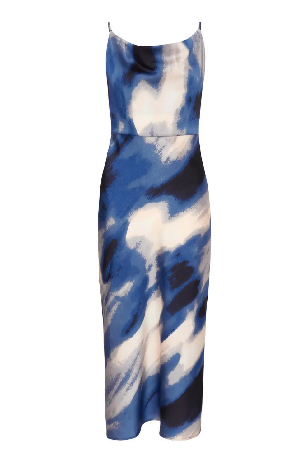 Petite Blue Satin Marble Midaxi Dress