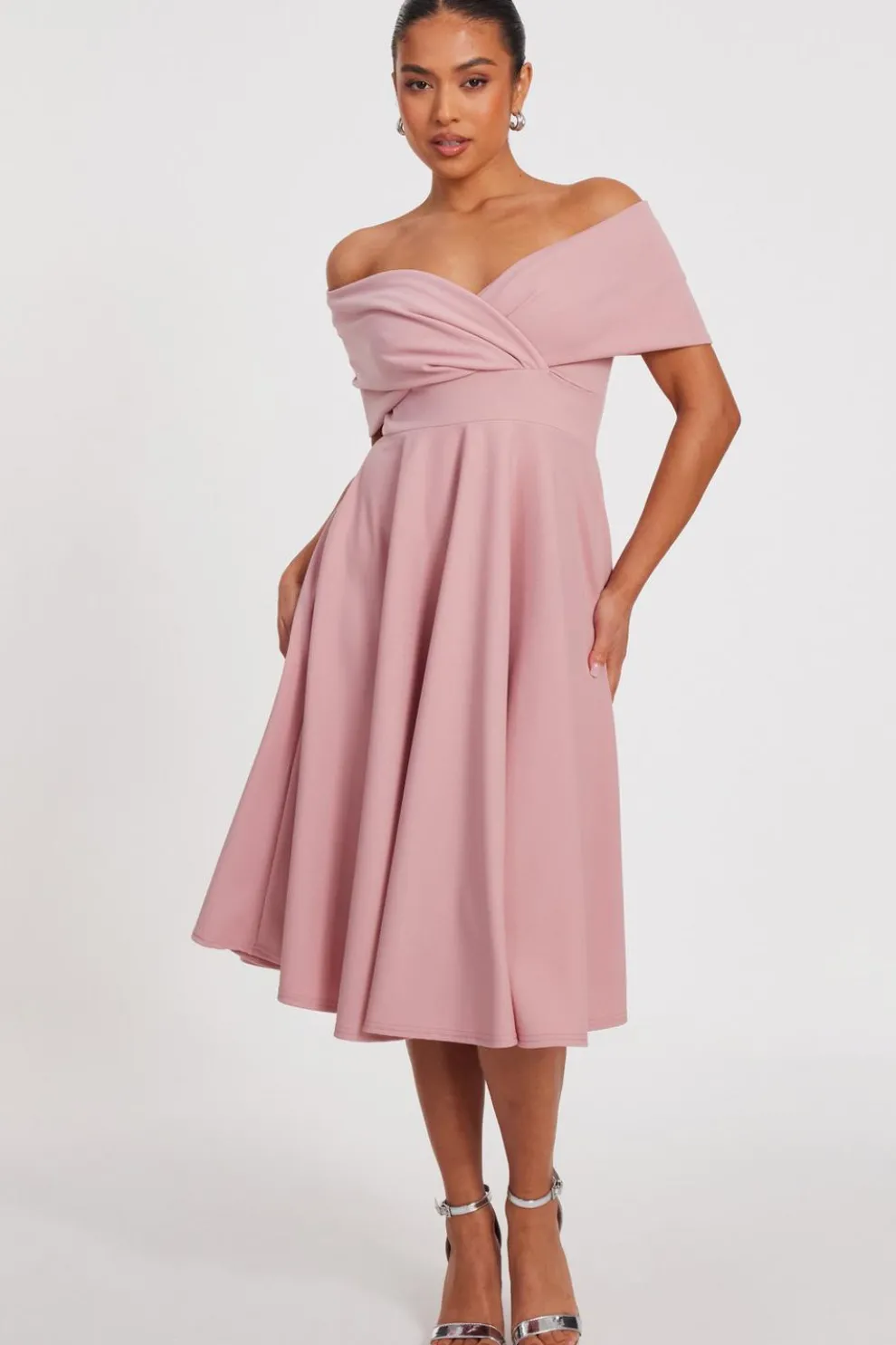 Petite Blush Bardot Midi Dress
