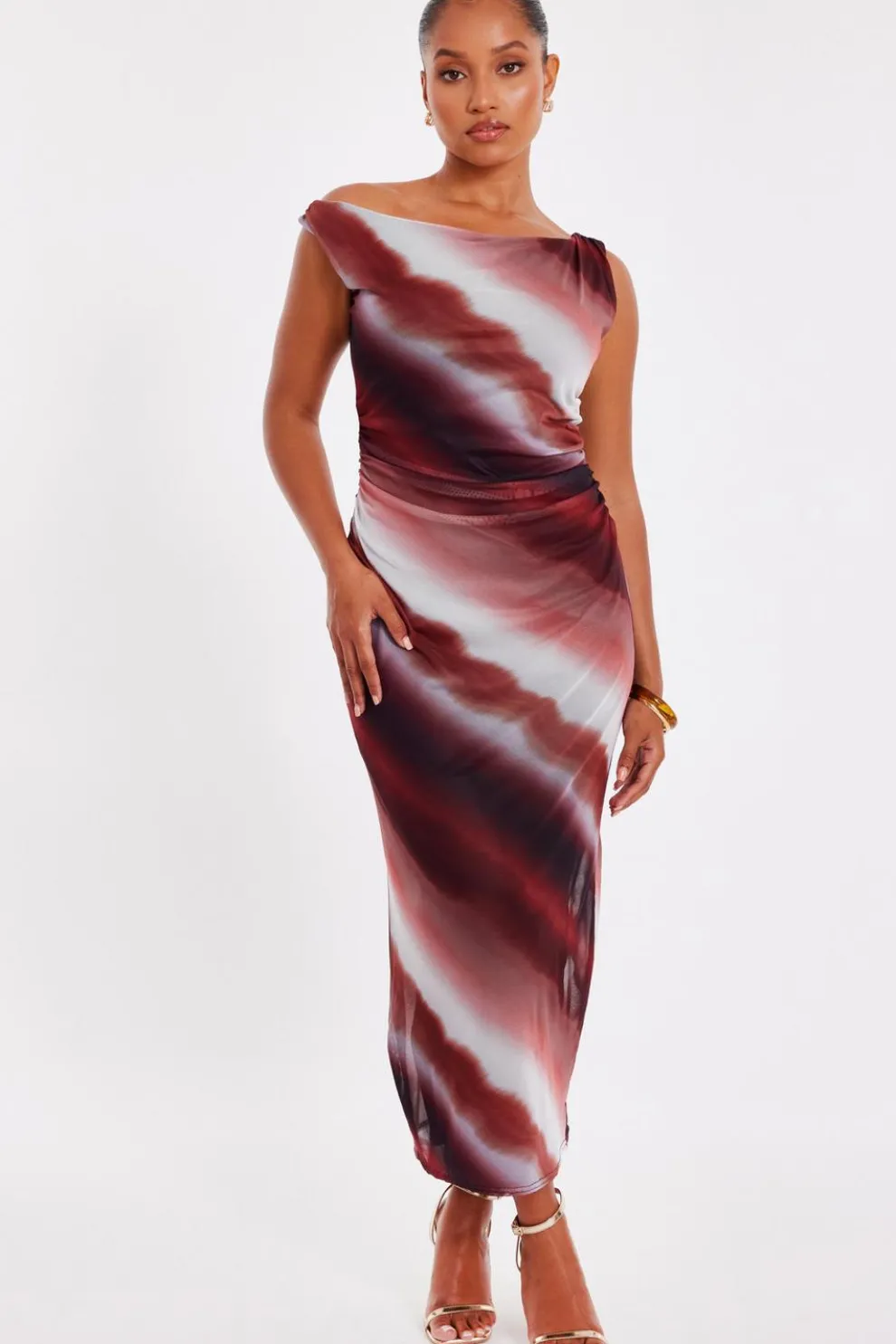 Petite Brown Mesh Ombre Midaxi Dress