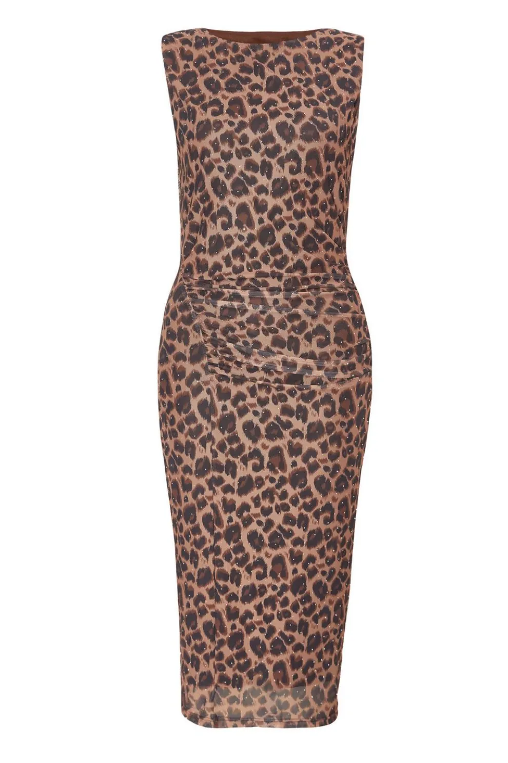 Petite Brown Mesh Leopard Print Midi Dress