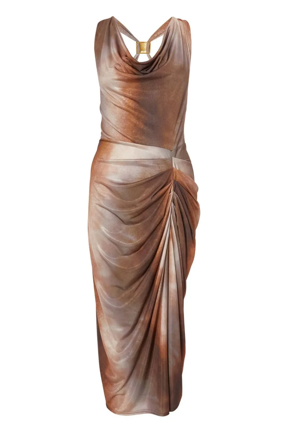 Petite Brown Ruched Side Midi Dress