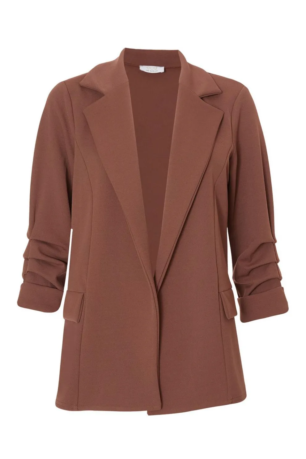 Petite Brown Ruched Sleeve Blazer