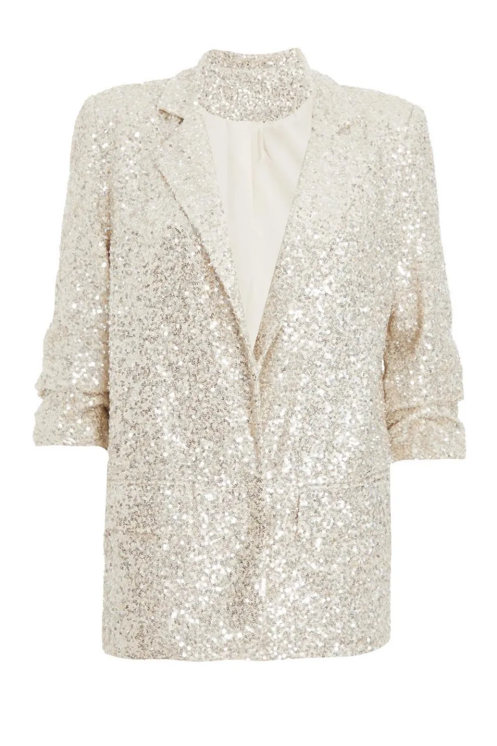 Petite Champagne Sequin Ruched Blazer