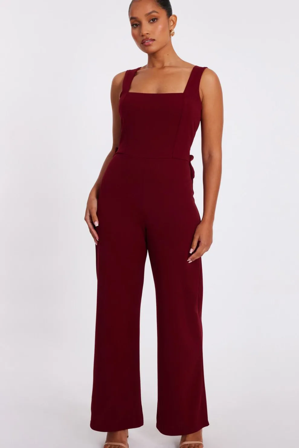 Petite Dark Red Bow Back Jumpsuit
