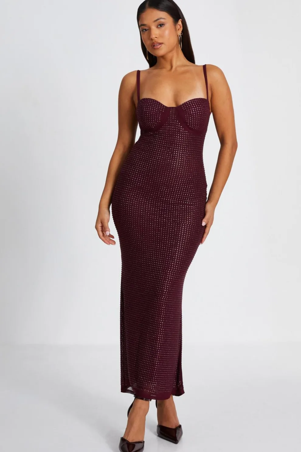 Petite Dark Red Embellished Maxi Dress
