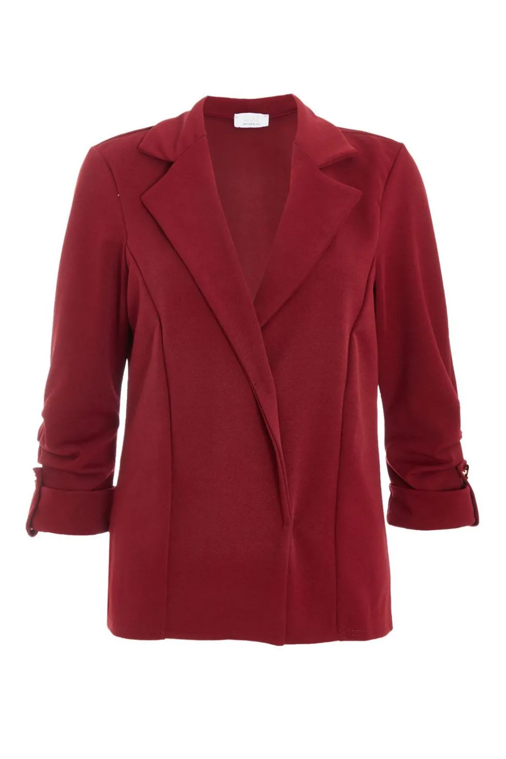 Petite Dark Red Ruched Sleeve Blazer