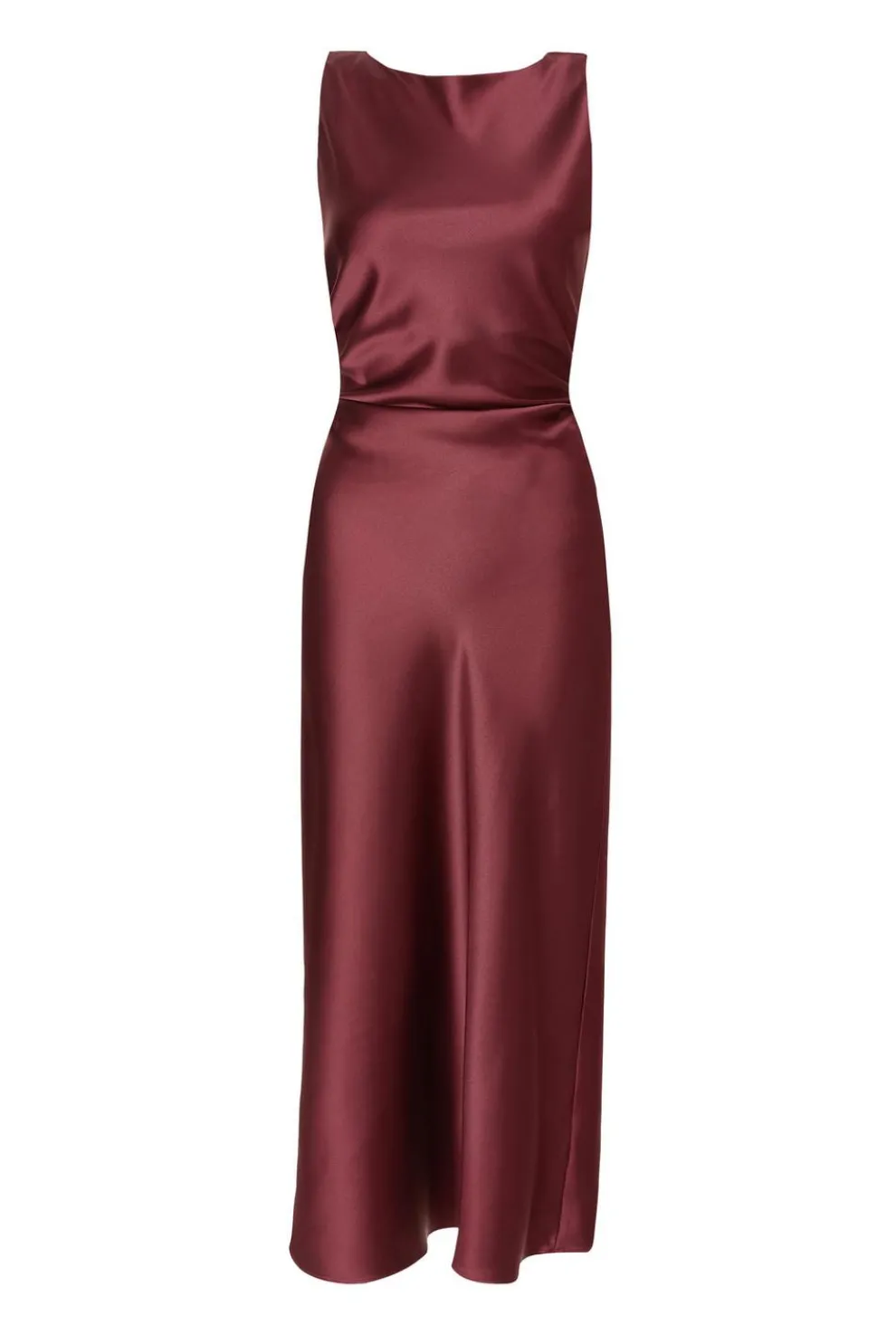Petite Dark Red Satin Ruched Midaxi Dress