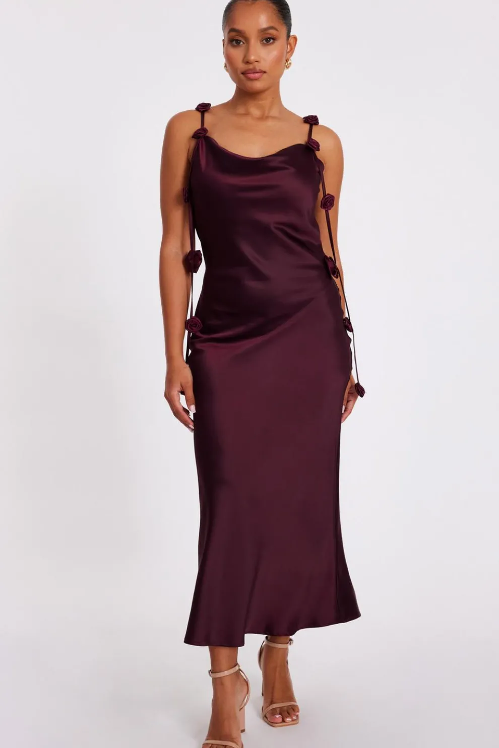Petite Dark Red Satin Midaxi Dress