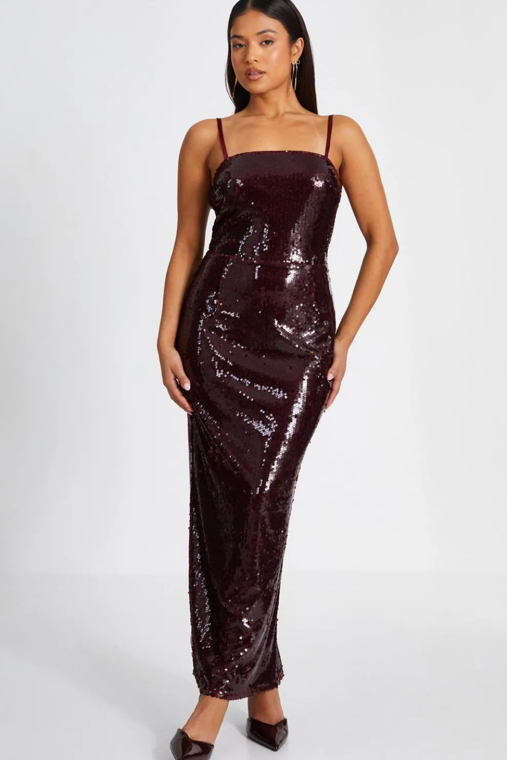 Petite Dark Red Sequin Midaxi Dress