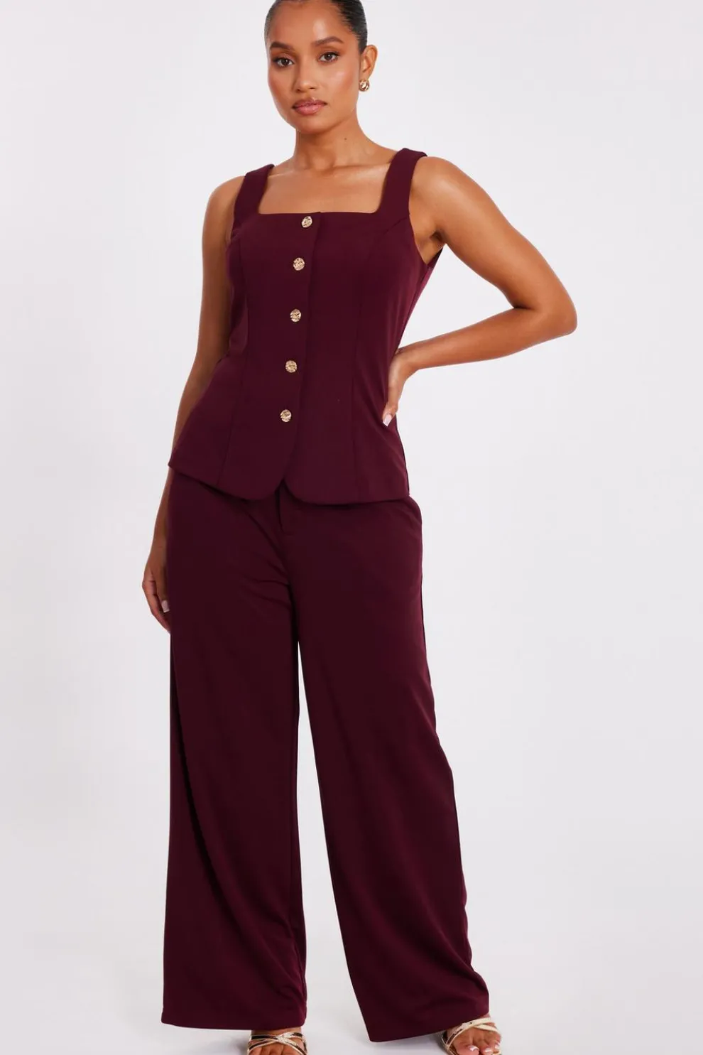Petite Dark Red Wide Leg Trousers