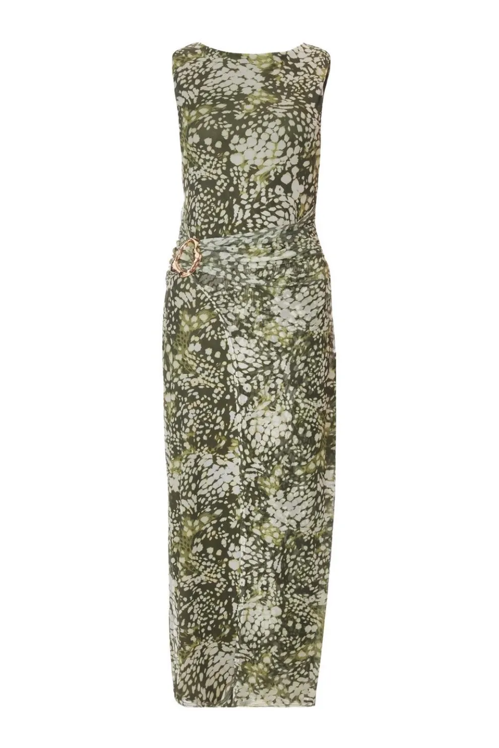 Petite Khaki Mesh Animal Print Midaxi Dress